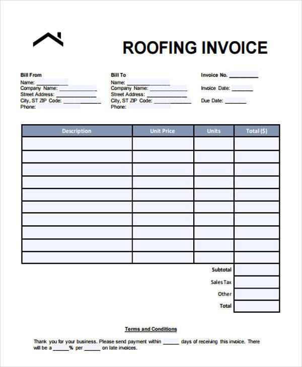 roofing invoice template