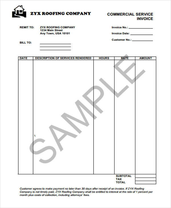roofing work invoice