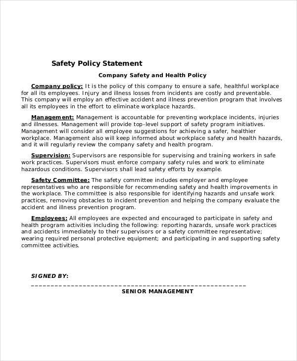 safety policy statement