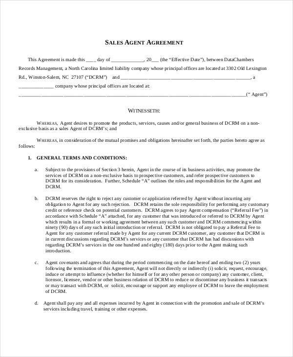 sales agent contract agreement