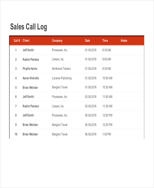 sales call log1
