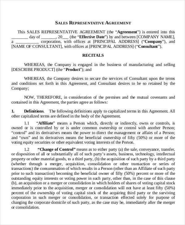 Sales Representation Agreement Template