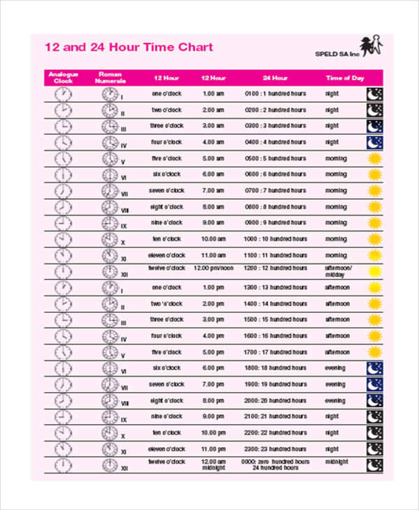 24 Hour Time Table Chart Printable