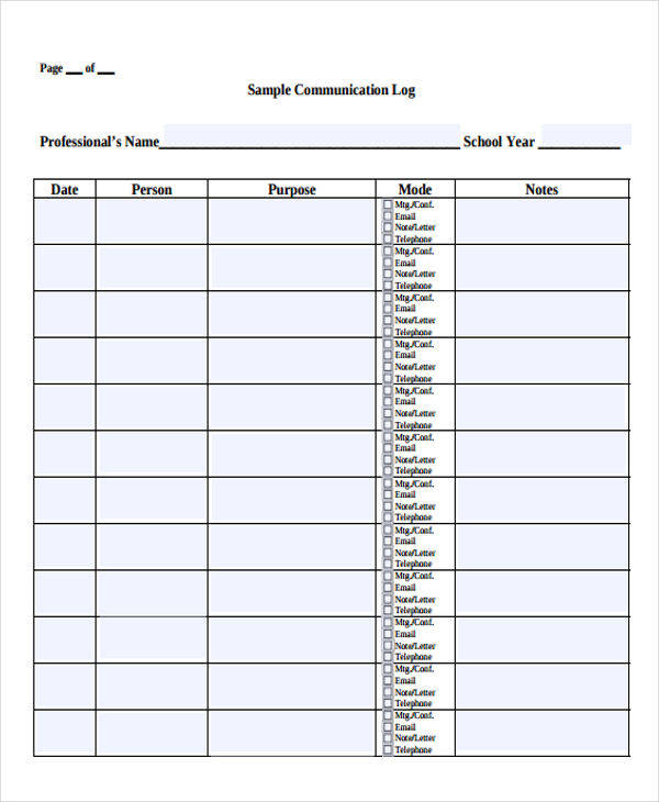 sample communication log