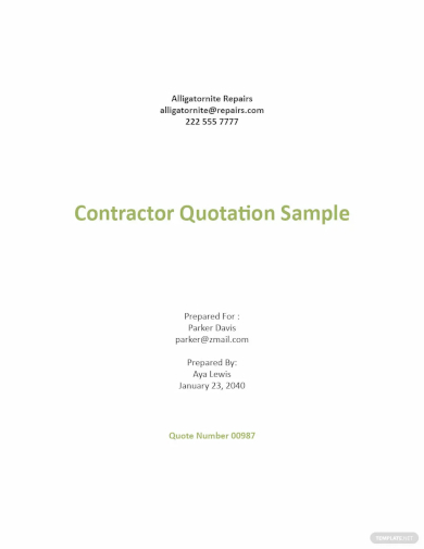 sample contractor quotation template