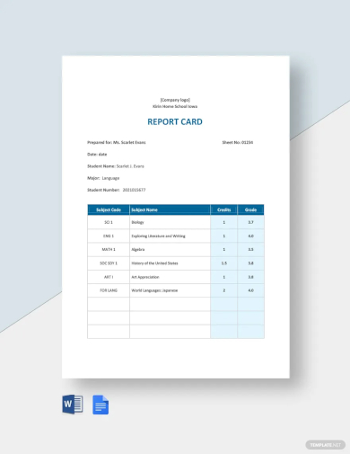 sample home school report card template