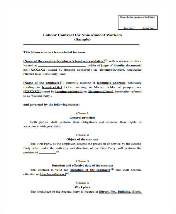 sample labour contract