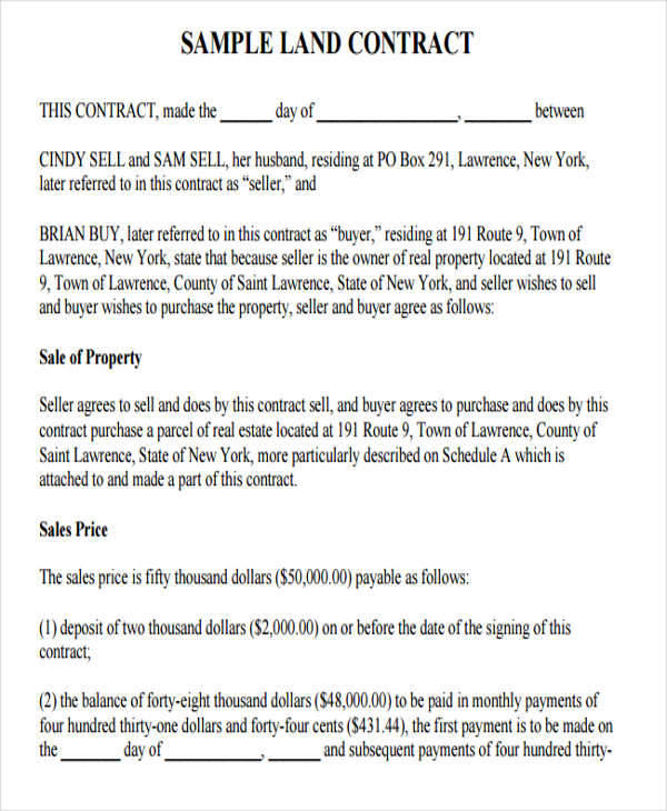sample land sales contract