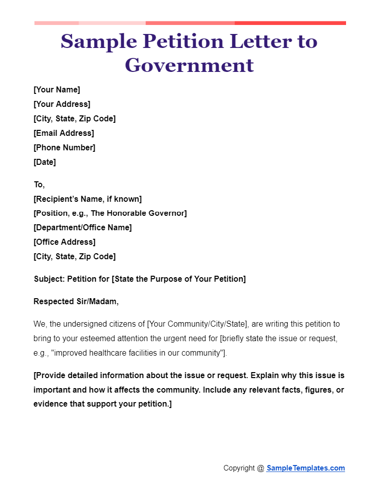 sample petition letter to government