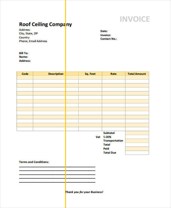 roofing invoice template excel