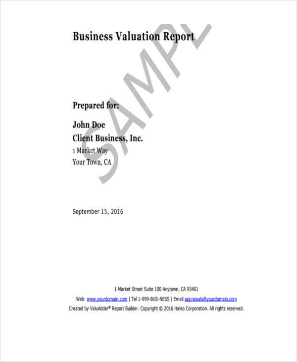 example of a business valuation report