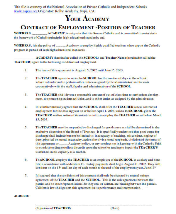 sample teacher contract
