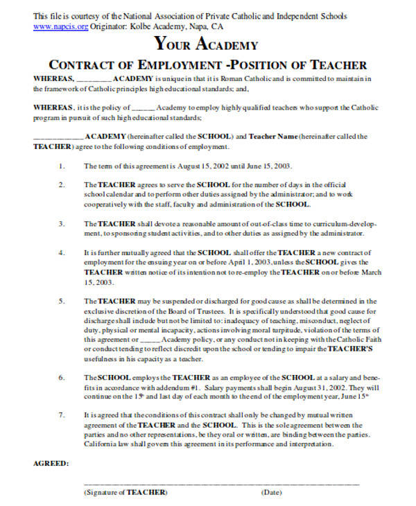 uk employment contract form Contract 9 DOC  Samples Teacher  Templates PDF,  &