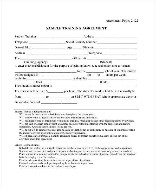sample training contract