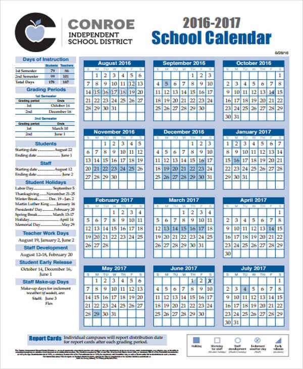 school academic calendar