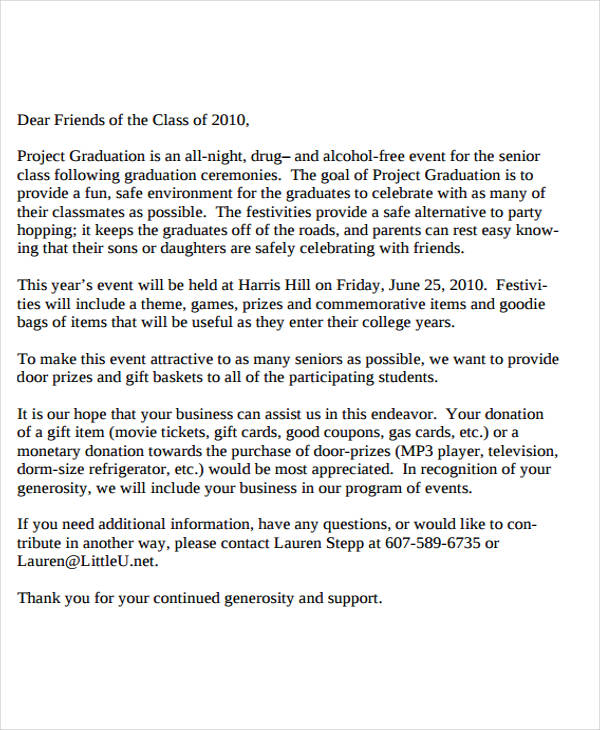 school graduation donation letter