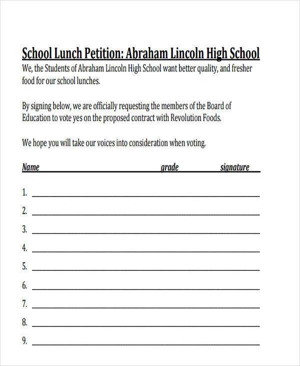 school lunch petition
