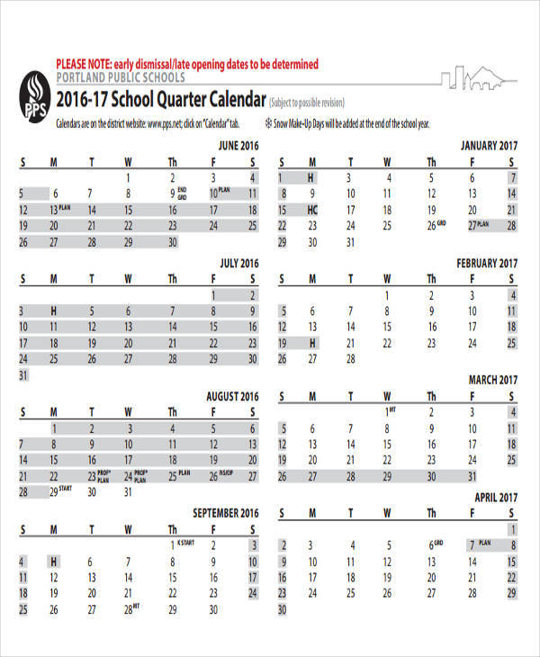 Quarterly Calendar