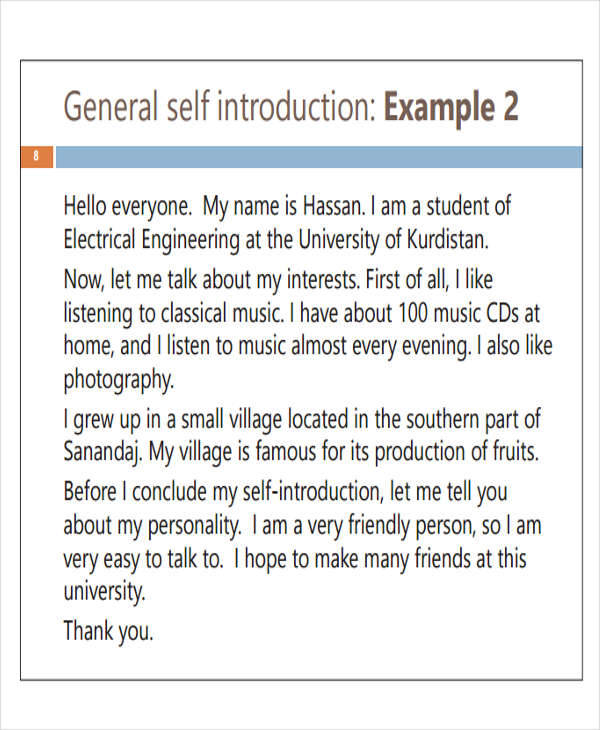 self introduction speech sample