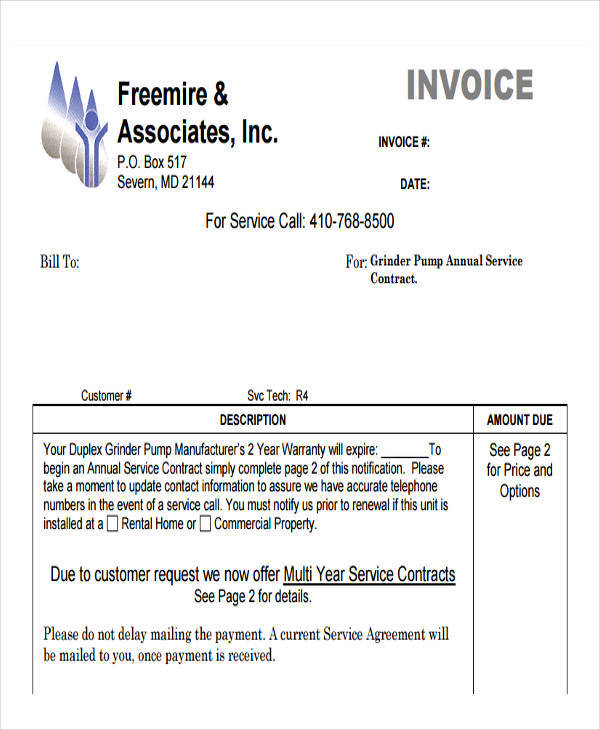 service contract invoice