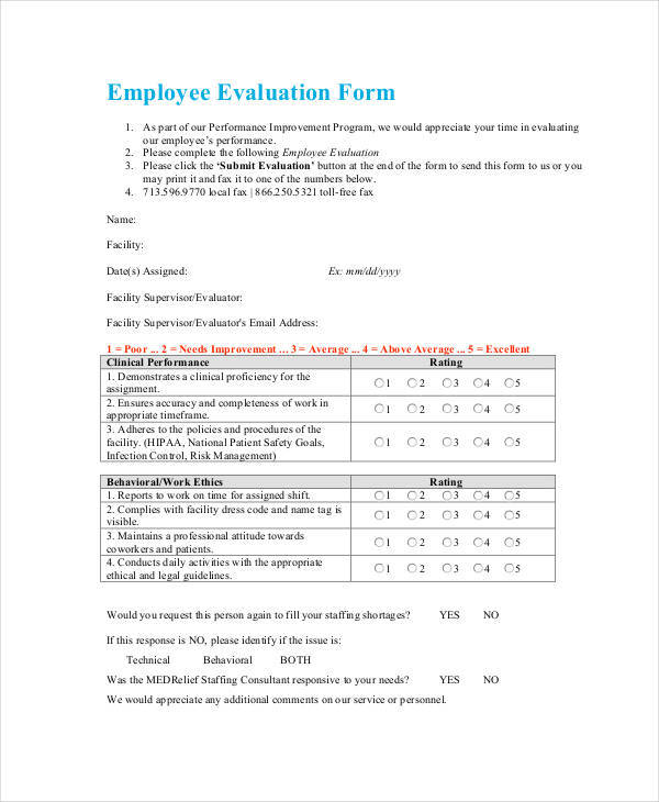 FREE 19+ Employee Evaluation Form Samples & Templates in PDF | MS Word
