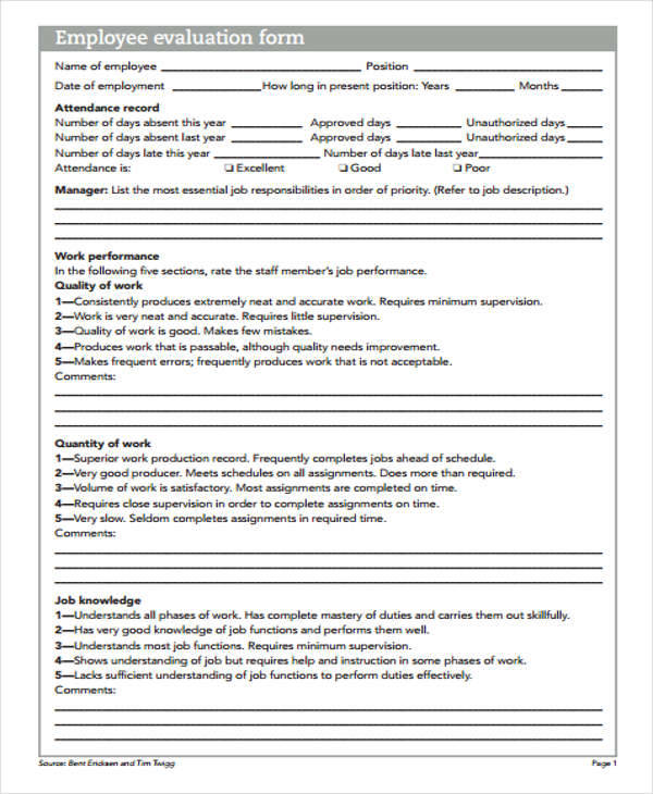 simple employee evaluation form