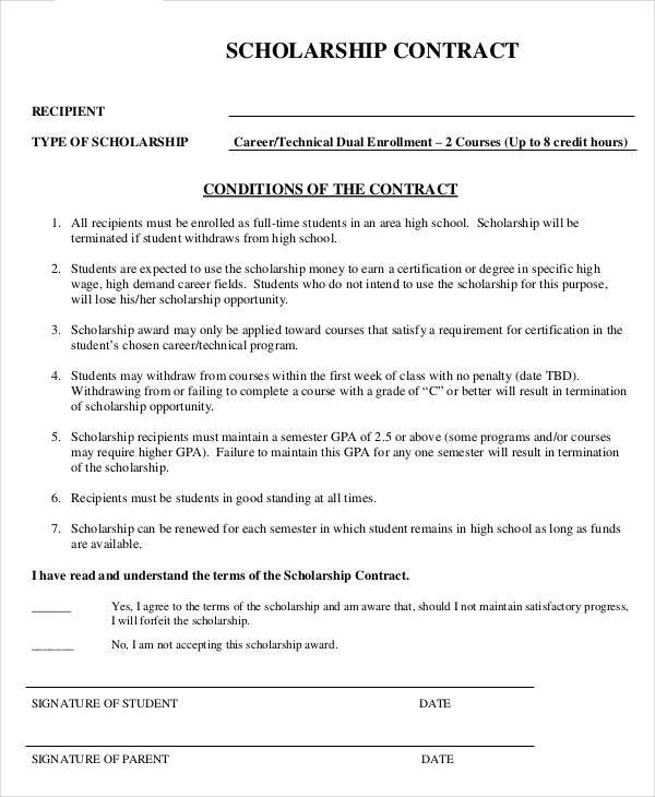 simple scholarship contract