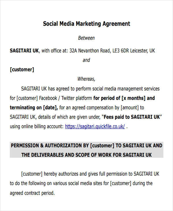 social media marketing agreement