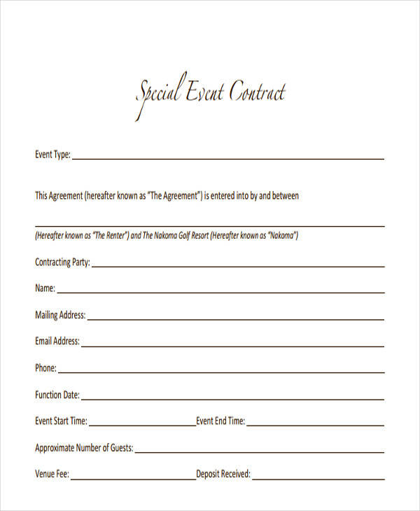 contracts for party planners