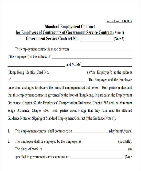 standard employee contract