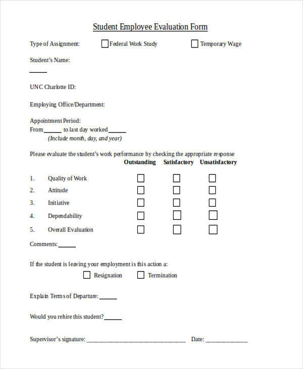 student employee evaluation form