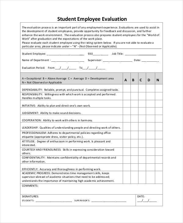 Blank Evaluation Form Template