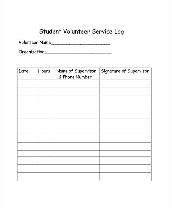 student volunteer service log