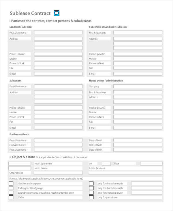 sublease contract templates