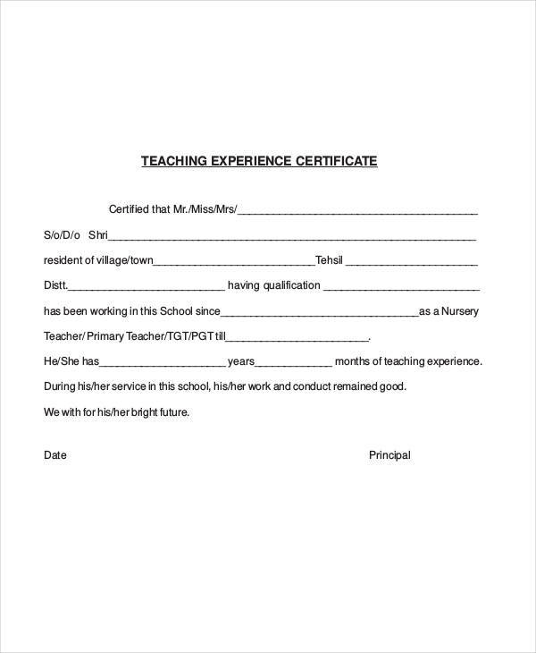 teacher service certificate