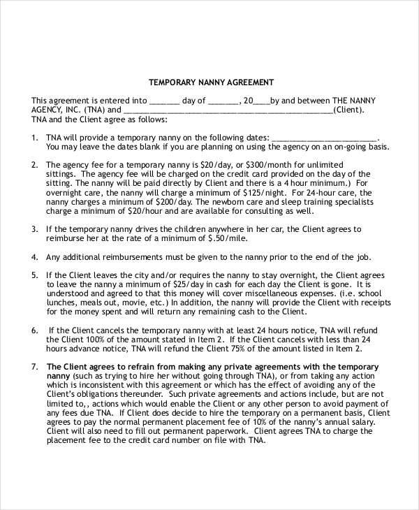 FREE 12 Nanny Contract Templates In MS Word Google Docs PDF Pages