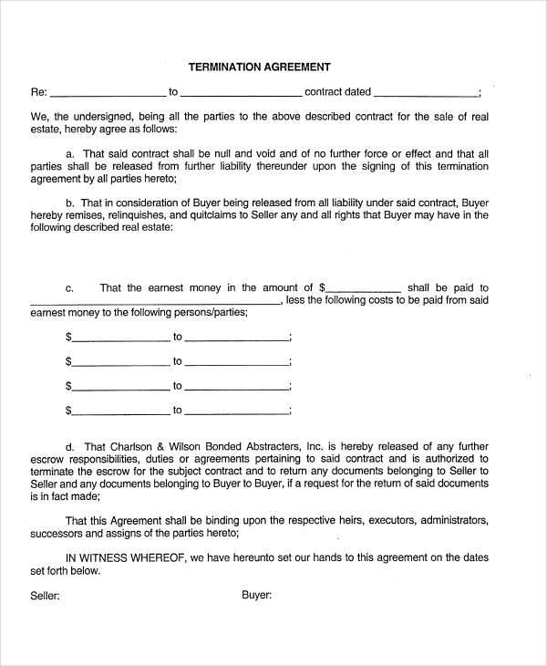 pdf contract termination PDF Templates Termination Contract Examples in    9 Word,