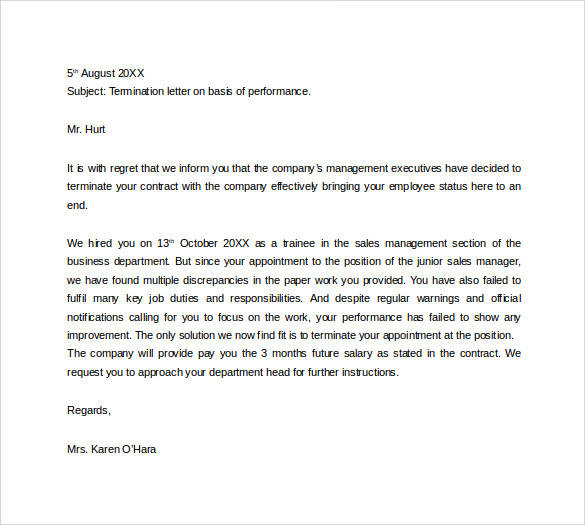 termination letter for performance free download