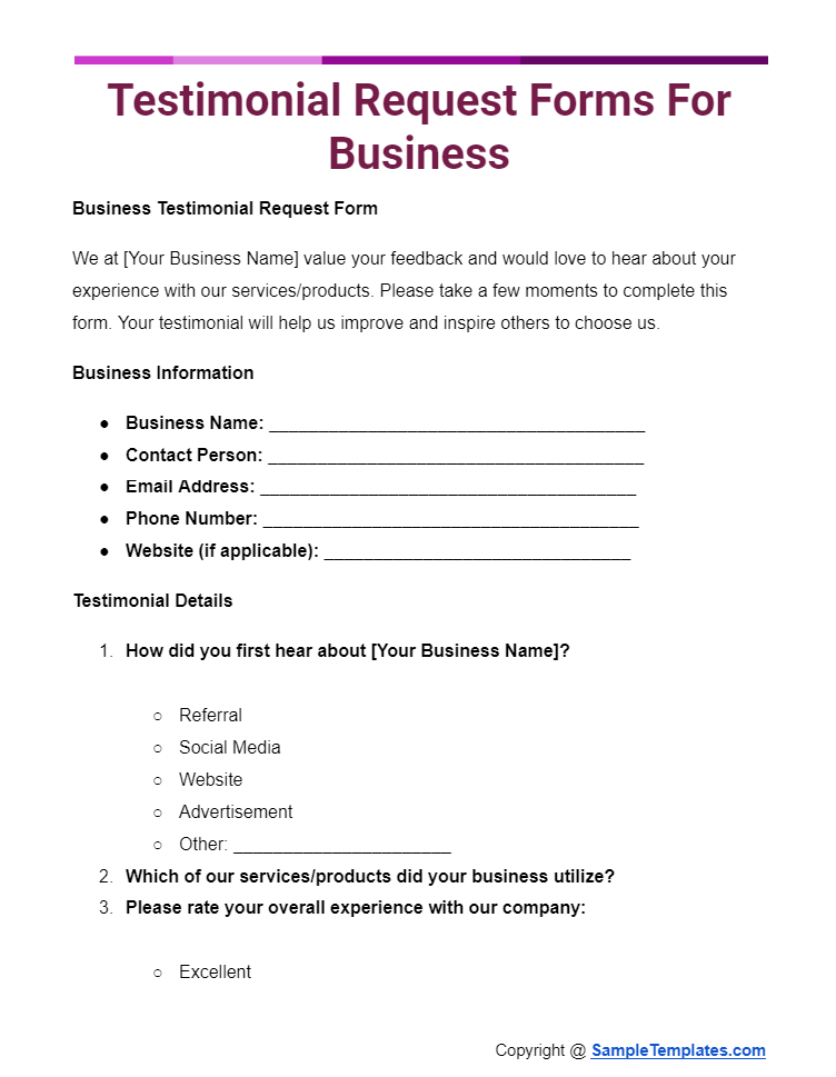 testimonial request forms for business