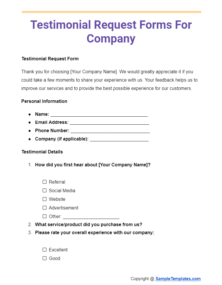 testimonial request forms for company