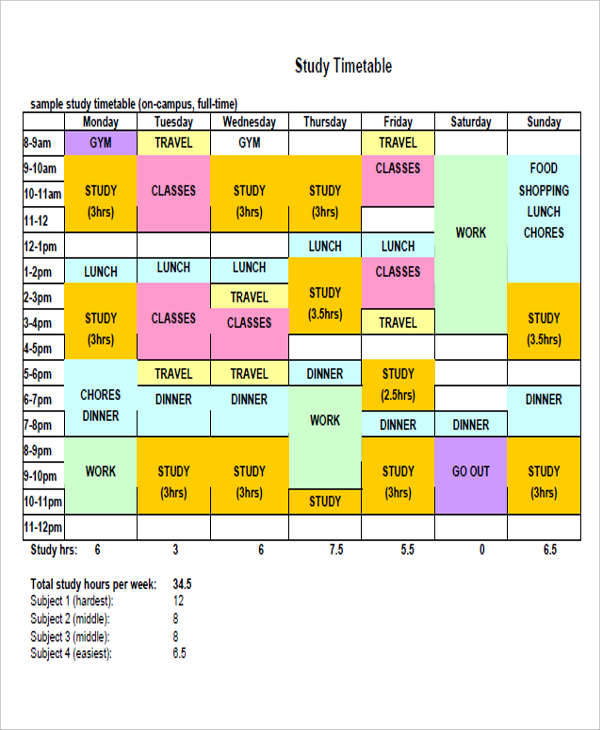 time table for study