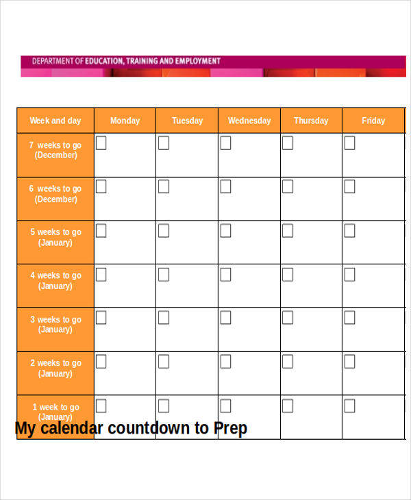 training countdown calendar