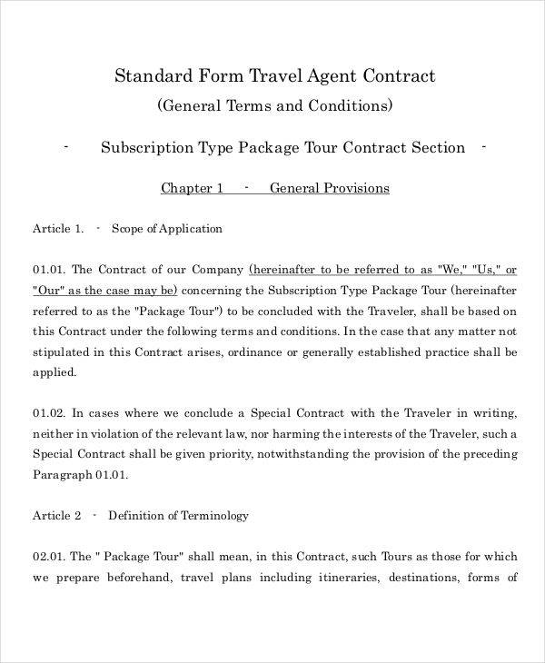 travel agent contract