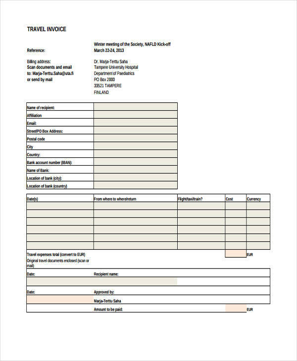 free travel agent invoice template