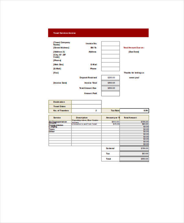 travel service invoice