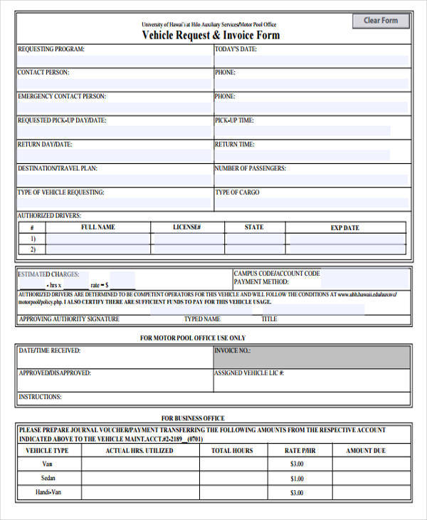 vehicle invoice format