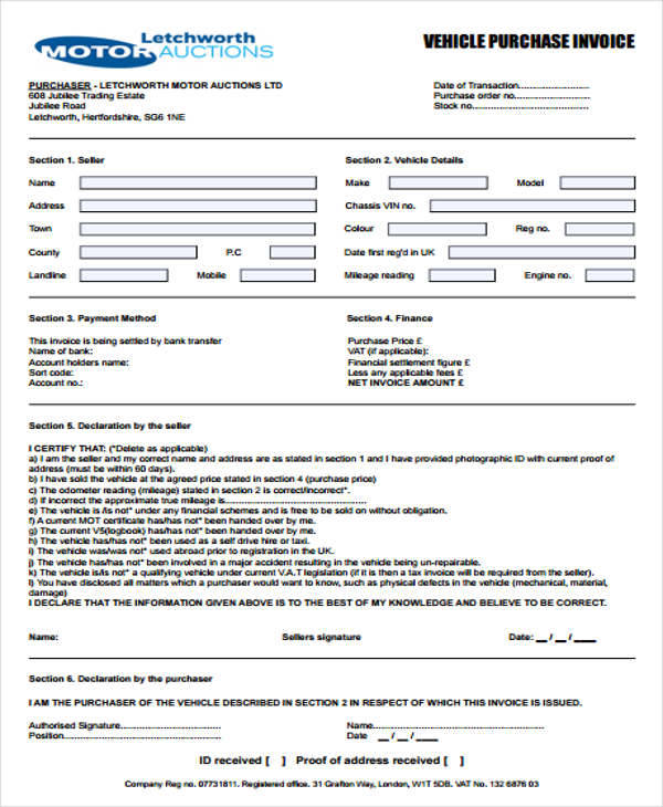 vehicle invoice sample