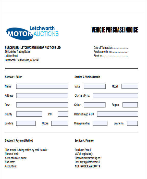 vehicle purchase invoice