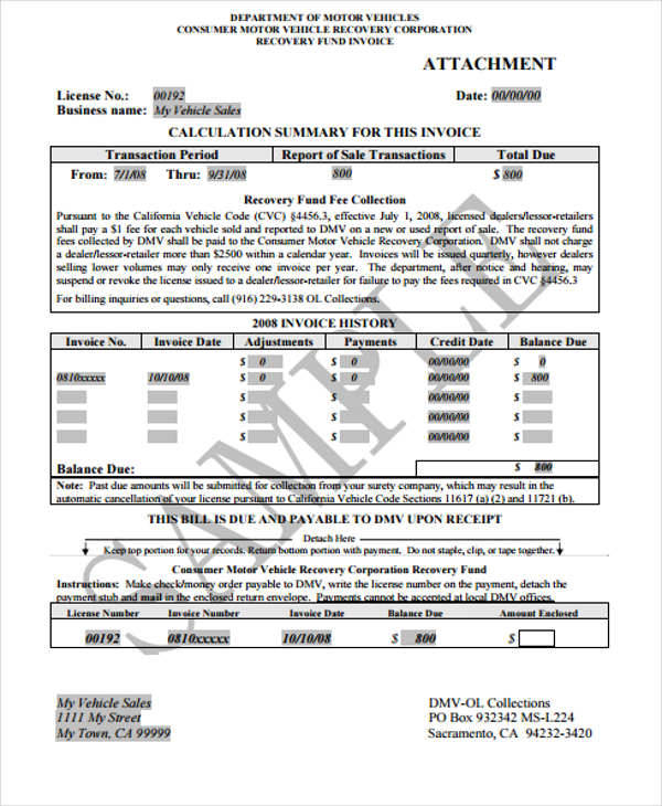 vehicle recovery invoice