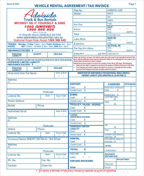 vehicle rental invoice template